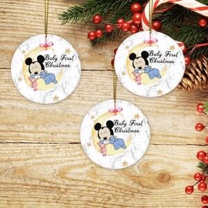 3 Pieces Baby's First Christmas Ornaments, Mickey Mouse Baby Xmas Tree Ornaments